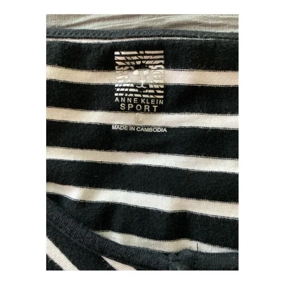 Anne Klein Sport tunic top, cotton, L, black and white stripe, assymetrical. - Picture 3 of 6